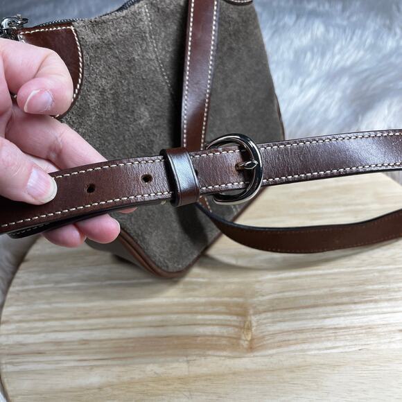 Dooney & Bourke Crossbody Purse Adj Strap Brown Leather/Gray Suede Vintage Purse - Picture 4 of 16